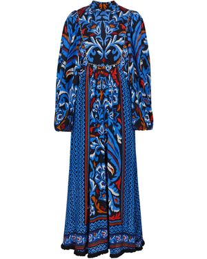 FARM Rio Black Toucans Scarf Long Sleeve Maxi Dress - Blue