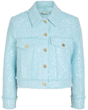 Alice + Olivia Chloe Embellished Cropped Tweed Jacket - Blue