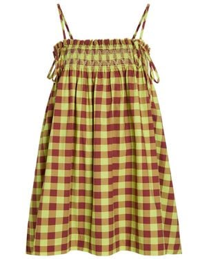 Damson Madder Lilo Checked Cotton Mini Dress - Yellow