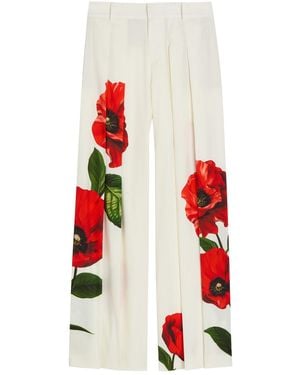Alice + Olivia Blaire Floral-Print Pleated Wide-Leg Trousers - White