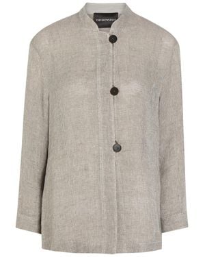 Emporio Armani Stand-Collar Linen-Blend Shirt - Gray