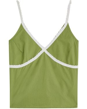 Desmond & Dempsey Poplin Cotton Pyjama Camisole Top - Green