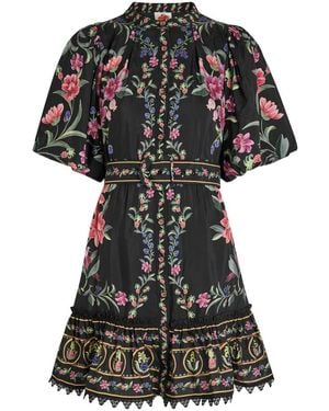 FARM Rio Belle Garden Floral-Print Cotton-Blend Mini Dress - Black