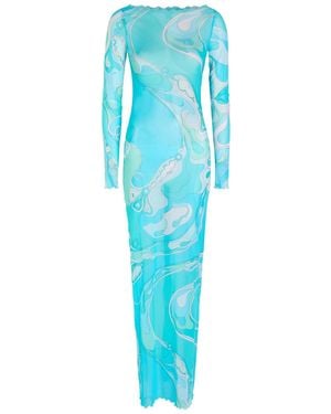 PUCCI Printed Tulle Maxi Cover-Up Dress - Blue