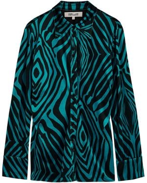 Diane von Furstenberg Soluck Zebra-Print Velvet Shirt - Green