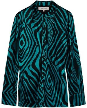 Diane von Furstenberg Soluck Zebra-Print Velvet Shirt - Green