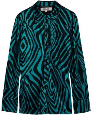 Diane von Furstenberg Soluck Zebra-Print Velvet Shirt - Green