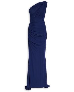 Talbot Runhof Gathered Stretch-Mesh Maxi Dress - Blue