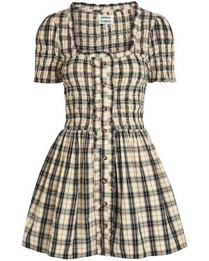 Damson Madder Mansi Plaid Cotton Mini Dress - White