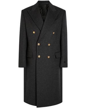 Versace Wool Double-Breasted Pea Coat - Black