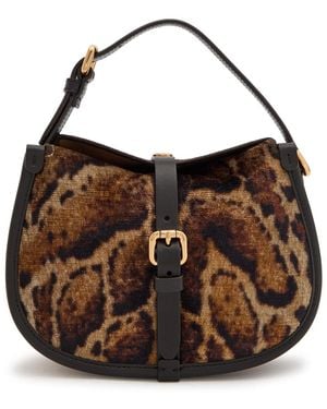 Etro Leopard Velvet And Leather Cross-Body Bag - Brown