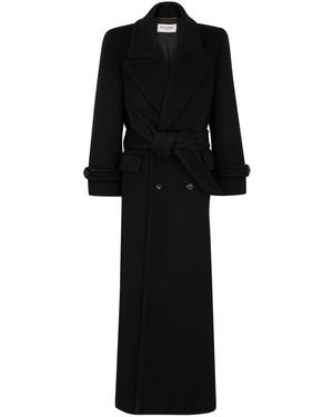 Saint Laurent Double-breasted Longline Wool Coat - Black