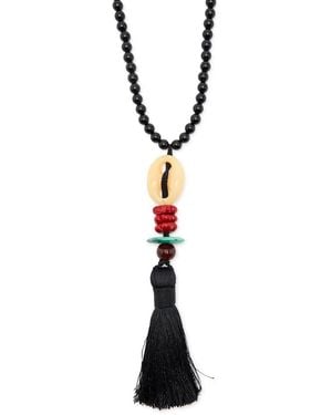 Timeless Pearly Tassel Beaded Necklace - Black