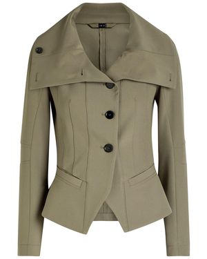 High Scrunch Paneled Crepe Jacket - Green