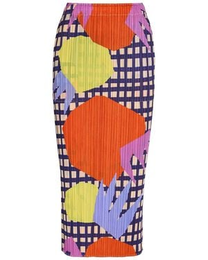 Pleats Please Issey Miyake Printed Pleated Woven Midi Skirt - Red
