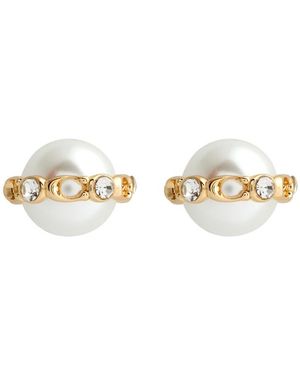 COACH Logo Crystal-Embellished Faux Stud Earrings - White