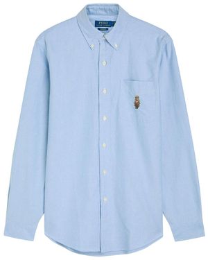 Polo Ralph Lauren Bear-Embroidered Piqué Cotton Shirt - Blue