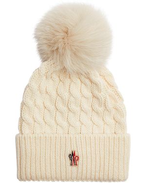 Moncler Pompom Cable-knit Wool Beanie - Natural