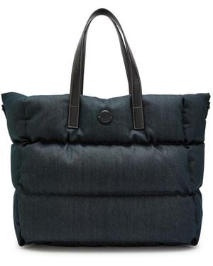 Moncler Logo-Appliquéd Padded Leather And Denim Tote - Black