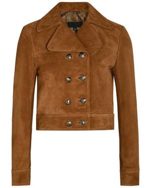 Nili Lotan Cassidy Double-Breasted Cropped Suede Jacket - Brown