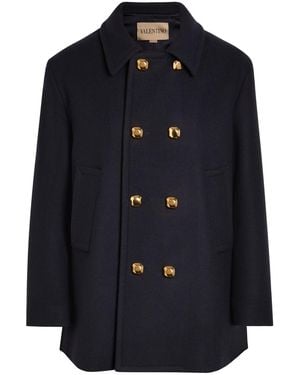 Valentino Garavani Double-Breasted Wool Peacoat - Blue