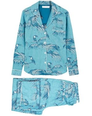 Desmond & Dempsey Bocas Printed Pyjama Set - Blue