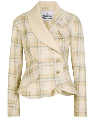 Vivienne Westwood Stormy Checked Distressed Cotton-Blend Jacket - Natural