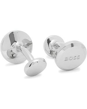 BOSS Logo-Engraved Cufflinks - White