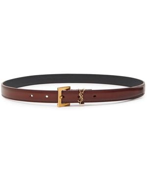 Saint Laurent Logo Leather Belt - White