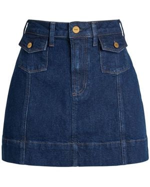 PAIGE Jannelle Paneled Stretch-Denim Mini Skirt - Blue