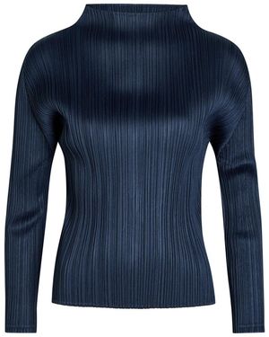 Pleats Please Issey Miyake Pleated Mock-Neck Woven Top - Blue