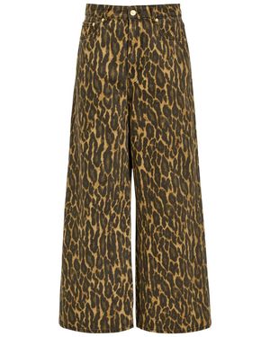 Ganni Leopard-Print Wide-Leg Jeans - Natural
