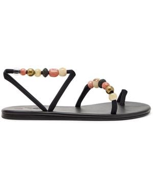 Ancient Greek Sandals Eleftheria Beaded Leather Sandals - Black