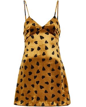 Saint Laurent Heart-Print Velvet Mini Dress - Metallic