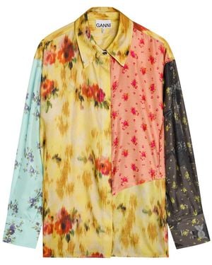 Ganni Panelled Silk Shirt - Yellow