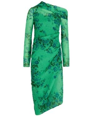 Erdem Floral Draped Cloqué Midi Dress - Green