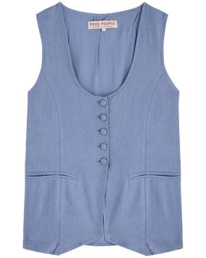 Free People Millie Linen-Blend Waistcoat - Blue