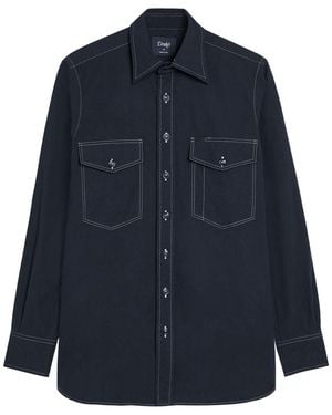 Drake's Cotton And Linen-Blend Shirt - Blue