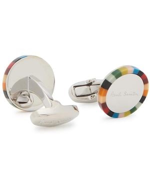 Paul Smith Logo-Engraved Striped Cufflinks - Natural