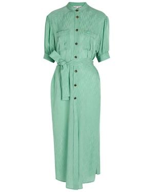 Blazé Milano Belted Silk Midi Dress - Green