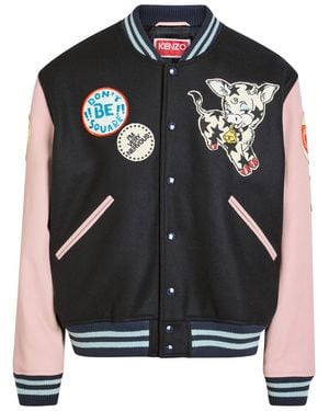 KENZO Badges Appliquéd Wool Varsity Jacket - Black