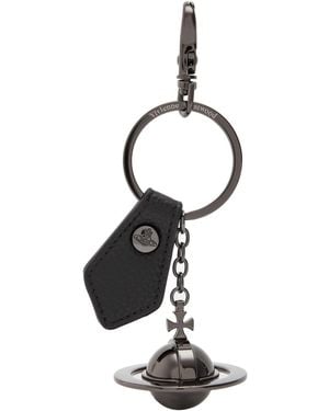 Vivienne Westwood 3D Orb Gunmetal And Leather Keyring - White