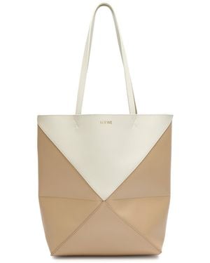 Loewe Puzzle Fold Medium Leather Tote - Natural