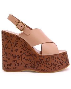 Chloé Maxime Leather Platform Wedge Sandals - Brown