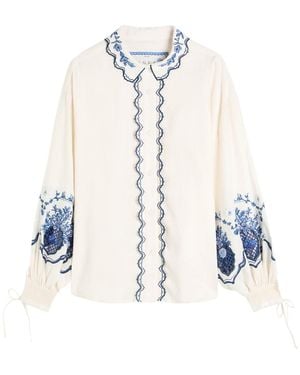 Agua Bendita Abadia Wild Embroidered Linen Blouse - White