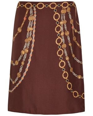 Versace Printed Silk Midi Skirt - Brown