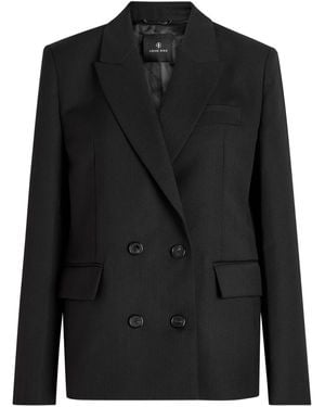 Anine Bing Evalyn Double-Breasted Wool-Blend Blazer - Black
