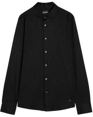Emporio Armani Logo-Appliqué Jersey Shirt - Black