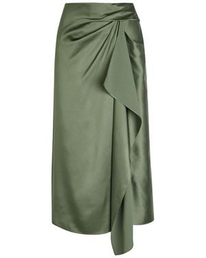 Erdem Draped Satin Midi Skirt - Green