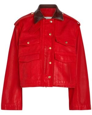RÙADH The Henderson Leather Collar Waxed Canvas Jacket - Red